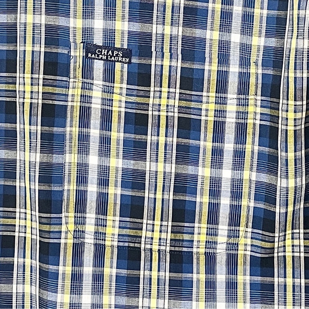 Vintage Chaps Ralph Lauren Button Down Shirt Mens XXL Blue Yellow Plaid Y2K